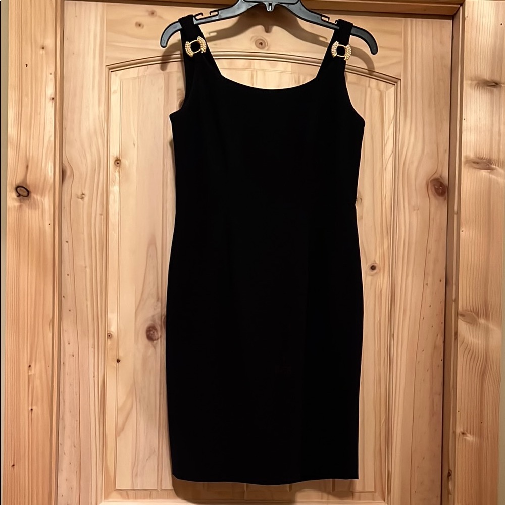 Vintage Jones New York Dress Petite 6 w/Gold Metal & Pearl Accents GUC